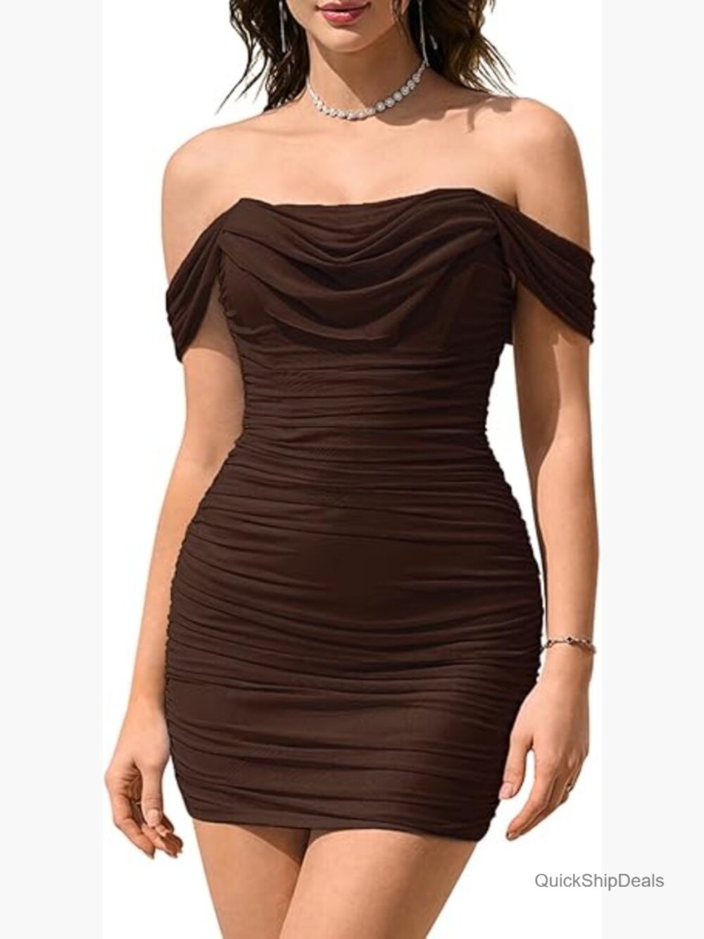 Stretch Mesh Off Shoulder Corset Bodycon Mini Dress Ruched Cocktail